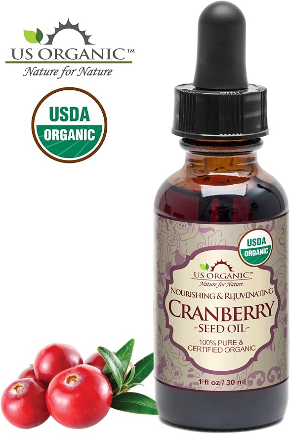 US Organic Cranberry Seed Oil, USDA Certified Organic,100% Pure & Natural, Cold Pressed Virgin, Unrefined in Amber Glass Bottle w/Glass Eyedropper for Easy Application (1 oz (30 ml))