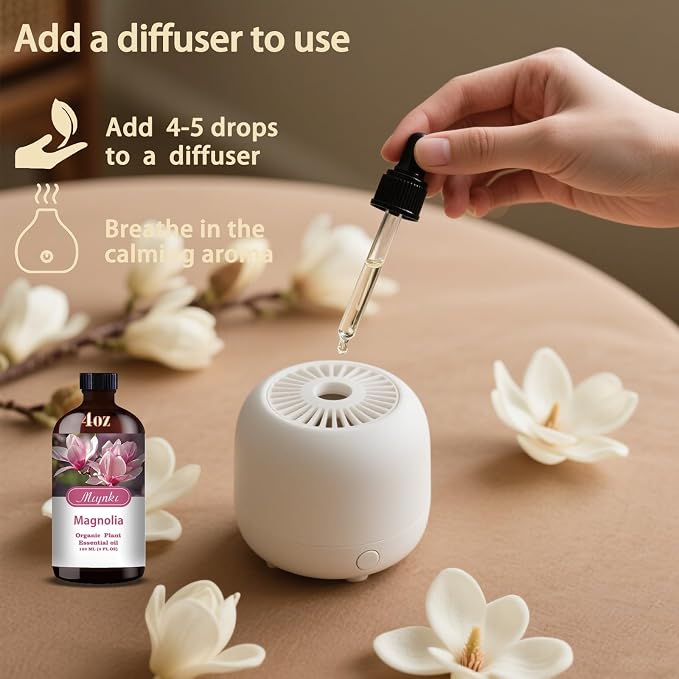 Magnolia Essential Oil, Magnolia Oil for Diffuser, Humidifier, Massage, DIY Candle, Soap, Yoga, Relaxation, Gift Ready,Magnolia Fragrance Oil - MLYNKL Essential Oils (4.33 fl oz / 130ml)