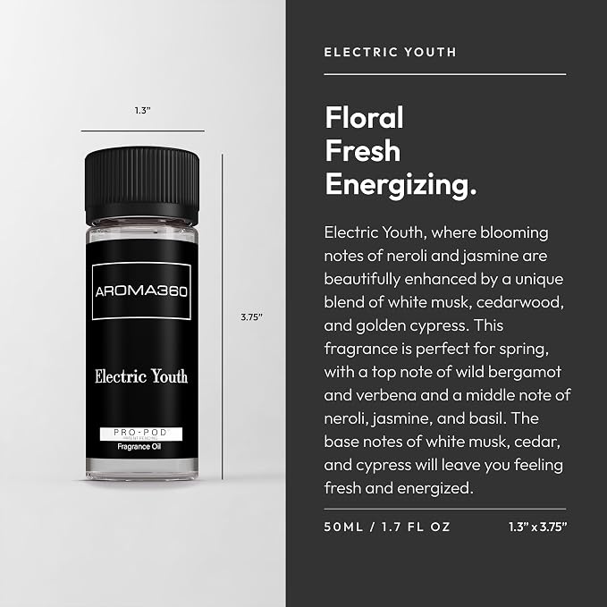 Aroma360 Pro Pod - Fragrance Oil - Scent Includes Wild Bergamot, Cypress & Neroli - Electric Youth, 50mL/1.7 fl oz