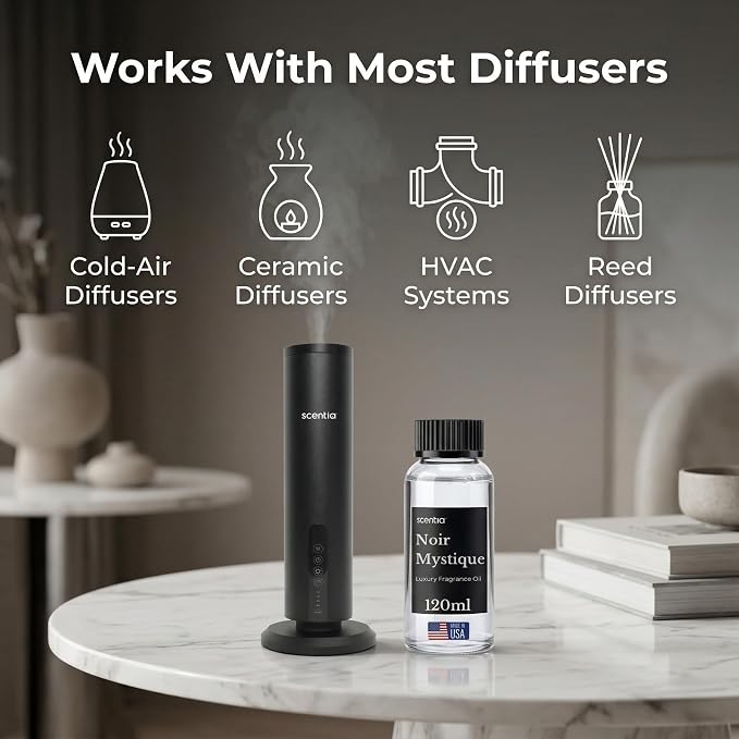 Scentia Noir Mystique Diffuser Oil Refill – Hotel Fragrance Oil Inspired by Edition Hotel – 120 mL – Rose, Bergamot & Musk Long-Lasting Scent for Ultrasonic & Waterless Diffusers, Made in USA
