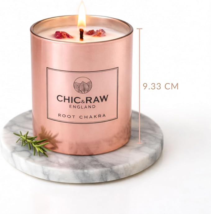 Aromatherapy Candle with Crystal Ruby Root Chakra, Scented Candle in Rose Gold, Luxury Long-Lasting Burn Natural Soy Candle for Home Scented, Unique Healing Gifts for Women,7.05oz