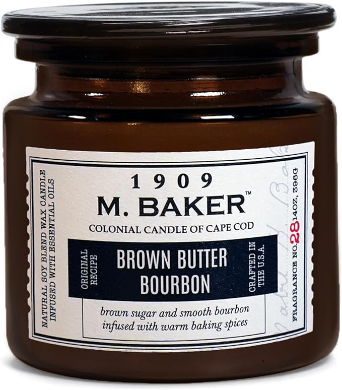 Colonial Candle Brown Butter Bourbon Scented Candle, 2-Wick Natural Soy Blend Wax Candle Infused with Essential Oils, 14 oz Apothecary Glass Jar Candle - Made in The USA