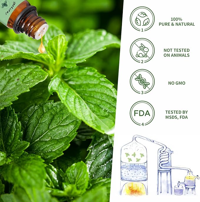 yethious Peppermint Essential Oil 10ML Pure Essential Oil for Diffuser, Fragrance, Soap Candle Making Peppermint Aromatherapy Oil