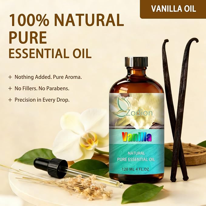 Vanilla Essential Oil, Vanilla Fragrance Oil for Diffuser, Massage, Humidifier, DIY Candle, Soap Making, Home, Bath, Yoga - 4 fl oz (120ml) - ZODION Essential Oils