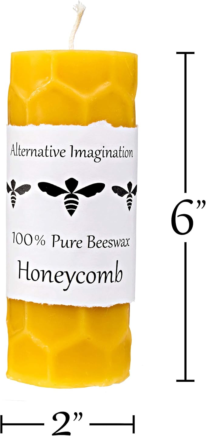 Honeycomb Beeswax Pillar Candle - 2x6 Tall - 100% Pure Beeswax Candles, 60 Hours - Natural Yellow - Dripless, Smokeless, Unscented - for Home Decor, Gifts - 1 Pack - Alternative Imagination