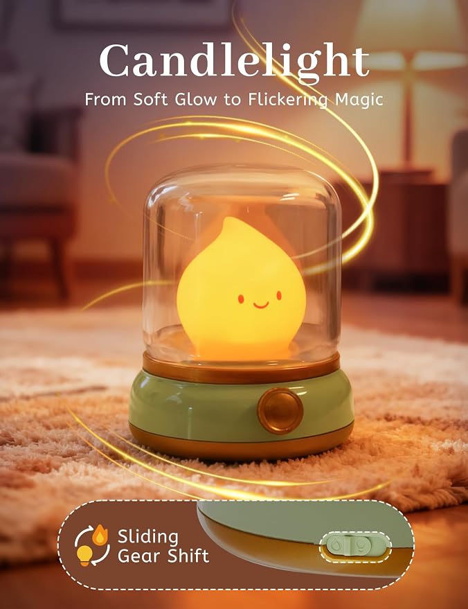 WANIDEA Chibi Flame Lamp, Sleep White Noise Machine Night Light,Waterproof Shower Lamp5 White Noise with 4 Level Volume Adjustment, Rechargeable Lamp,Decor,Gift for Girls