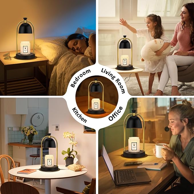 Hong-in Candle Warmer Lamp with Timer & Dimmable, Cozy Birthday Gift for Women Mom, Modern Home Decor House Warming Gifts Wax Melt Warmer for Jar Candles with 2 Bulbs (Black)
