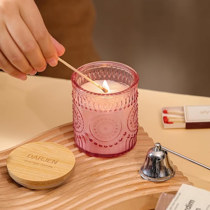 DARJEN Rose Scented Candles for Home- 5.3oz 35H Natural Soy Wax Aromatherapy Jar Candlet, Decorative Aesthetic Candles for Master Bedroom, Date Nights, Self-Care Sunday, Luxury Gift for Women
