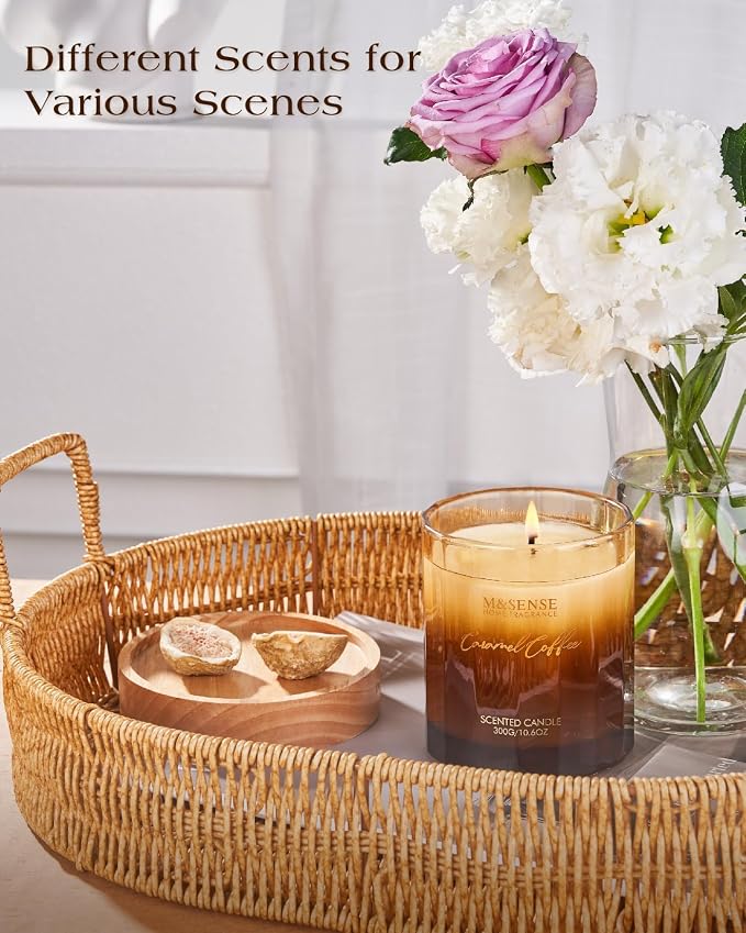 M&SENSE Caramel Coffee Home Scented Candles, 10.6oz 60-Hour Natural Soy Wax | Clean Non-Toxic Long Lasting, Cozy Scent Aromatherapy Candle, Housewarming Gifts for Coffee Lovers & Women Men