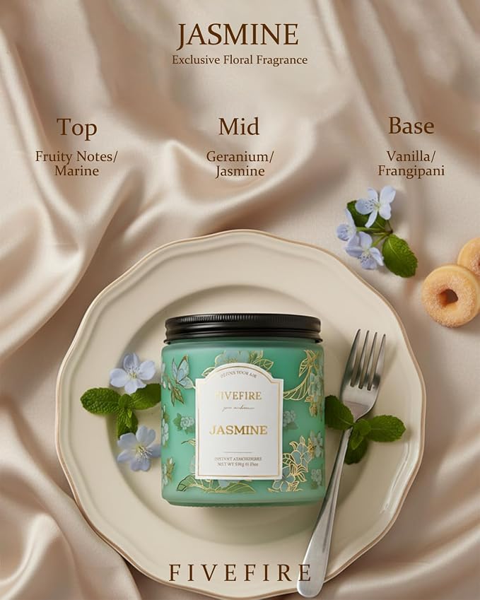 Jasmine Scented Candles for Self Care, 13oz Natural Soy Wax 2-Wick Jar, Up to 76-Hour Clean Burn, Fresh Green Jasmine Home Fragrance, Gift for Women Men