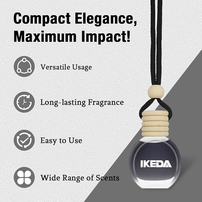 Ikeda Car Air Freshener: Hanging Car Smell Air Freshener | 10ml Round Hanging Car Decoration | Long Lasting Fragrance | For Auto Home | 1pcs (New car)
