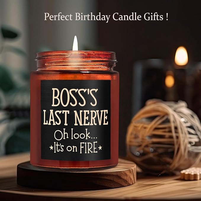 Boss's Last Nerve Candle - Funny Boss Gifts for Women Men - Relaxing Gift for Boss Female, Boss Lady - Fun Bosses Day, Birthday, Thank You for Coworker Nurse Friend - Natural Soy Wax Candle