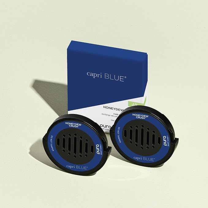 Capri Blue Pura Car Diffuser Refills - Includes 2 Car Air Freshener Pura Scent Diffusers - Long Lasting Air Freshener - Refills Only - Notes of Honeydew, Grapefruit & Apple (Honeydew Crush, 2 Pack)