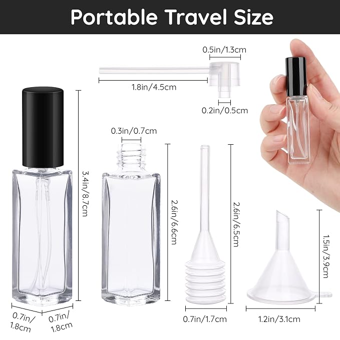 Segbeauty Perfume Atomizer Travel, 10pcs Portable Mini Refillable Perfume Bottles Kits, 10ML Scent Pump Case Empty Glass Toiletries Supplies Containers Travel Size Spray Bottles Accessories Set Clear