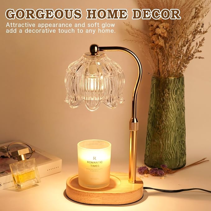 Funistree Flower Candle Warmer Lamp with Timer, Dimmable Candle Lamp Warmer, Christmas Birthday Gifts for Women Mom Her, Housewarming Home Decor, Lotus Wax Warmer for Yankee Candles - Crystal Clear