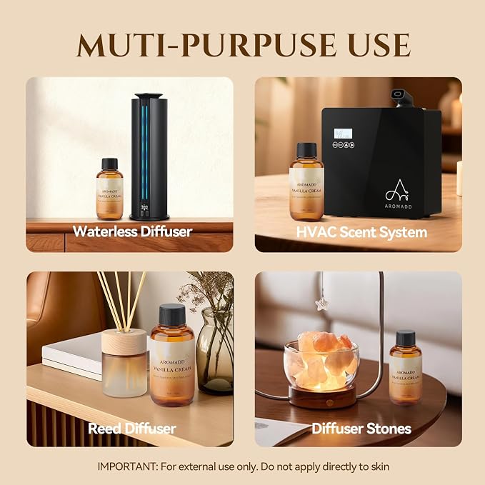 AROMADD Vanilla Cream Diffuser Oil, Warm Vanilla & Caramel Scent, Soft Sweet & Cozy Aroma, Long Lasting Fragrance Oil for Waterless Diffusers & Home Fragrance, 3.38 Fl Oz (100ml)