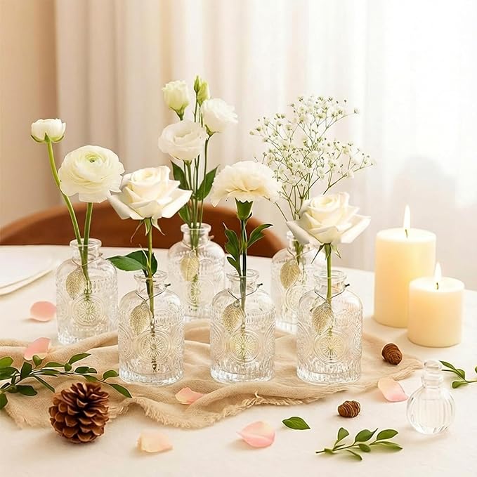 Glass Reed Diffusers Bottles for Home, Diffuser Bottles with 40PCS Reed Diffuser Sticks, Glass Bottle with Lids Apothecary Jar Flower Bud Vases, Set of 6