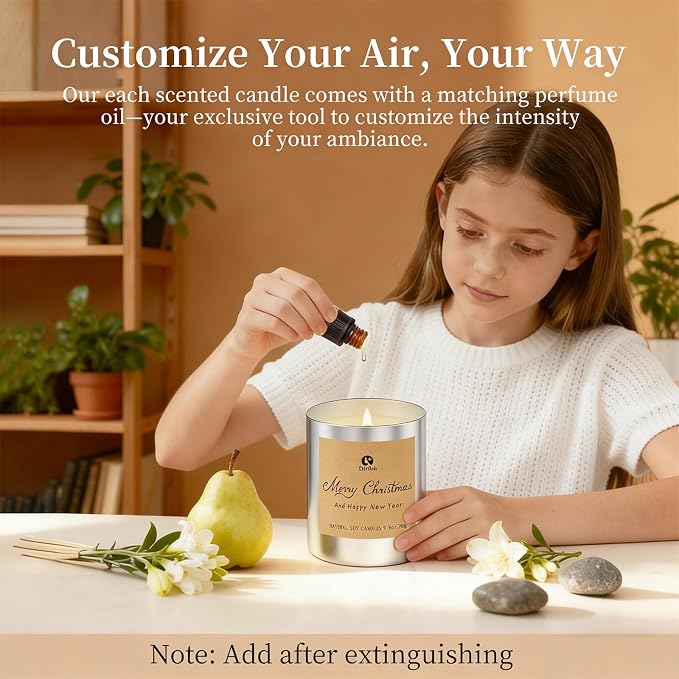 Christmas Scented Candles Gifts for Women Men, 9.9oz 65H Long Lasting Burn Non Toxic Soy Candles Clean Burn for Christmas Holiday Gifts Home Scented, English Pear Freesia Essential Oils