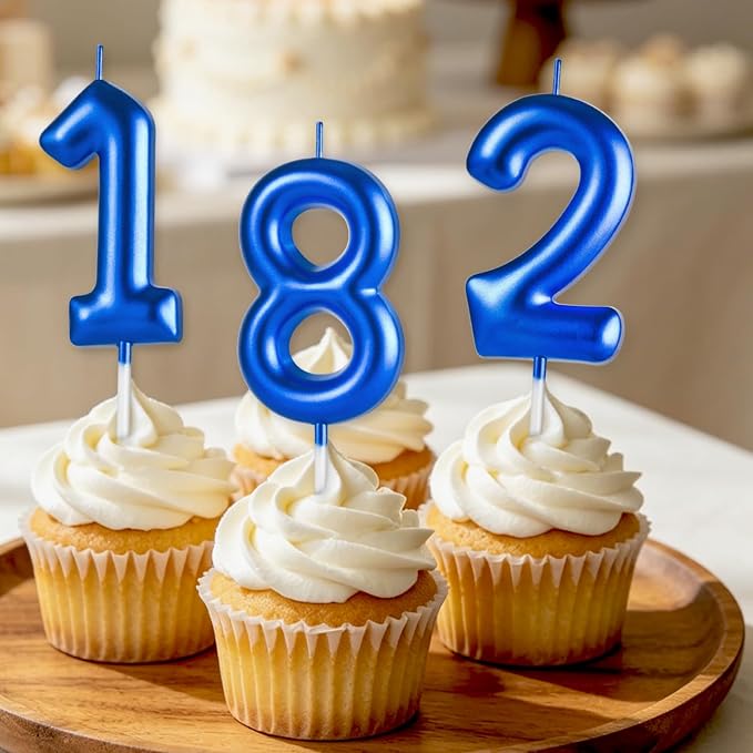 2.76“ Large 4 Birthday Candle, Four Candle for 4th Birthday Boy, Number 4 Candle for Boys Blue Theme Birthday Party Decorations, Blue Birthday Candles for Jersey Shore Birthday Decorations