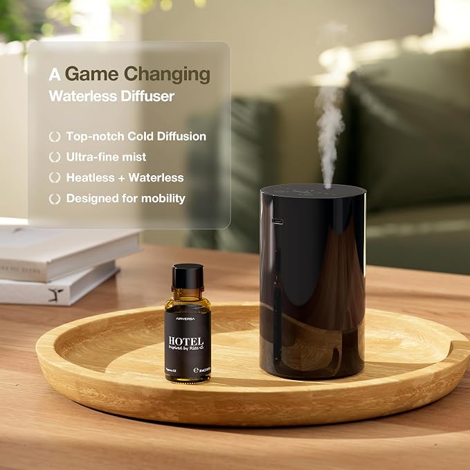 Waterless Essential Oil Diffuser Starter Kit, Battery Operated Diffuser Oil Machine, Portable Aroma Diffuser for Home Car Office, ANZ Black Kit-A
