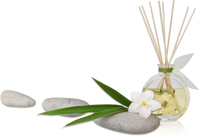 Reed Diffuser Set, Bamboo Jasmine Scented Oil Diffuser with Sticks, Home Fragrance Accessories for Bathroom Shelf Decor, Aroma Diffusers for Home or Office Desk, USA Made