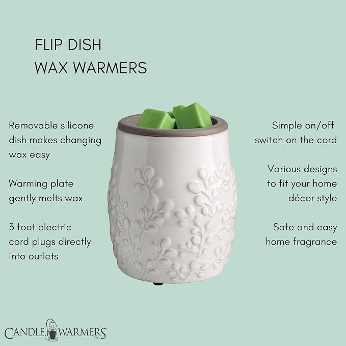 Candle Warmers ETC. Wax Melt Fragrance Warmer for Scented Wax Melts, Cubes, Tarts with Silicone Dish Top|White Willow Farmhouse
