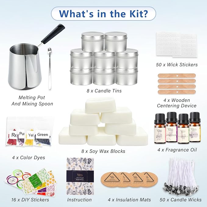 Complete Candle Making Kits for Adults Beginners, DIY Candle Making Supplies Include Soy Wax,Wax Melter,Scents,Dyes,Wicks,Wicks Sticker,Candle Tins & More-Full Candle Maker Set - Arts & Crafts Kits