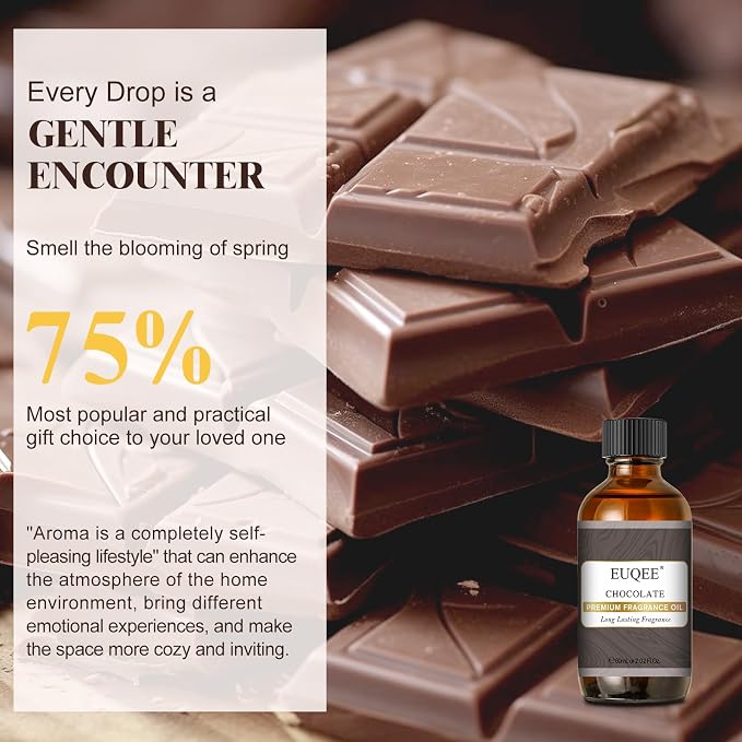 EUQEE Chocolate Fragrance Oil, 2.02 Fl oz/60 ml Premium Grade Fragrance Essential Oil with Glass Dropper for Diffusers, Soap & Candle Making, Bath Bombs