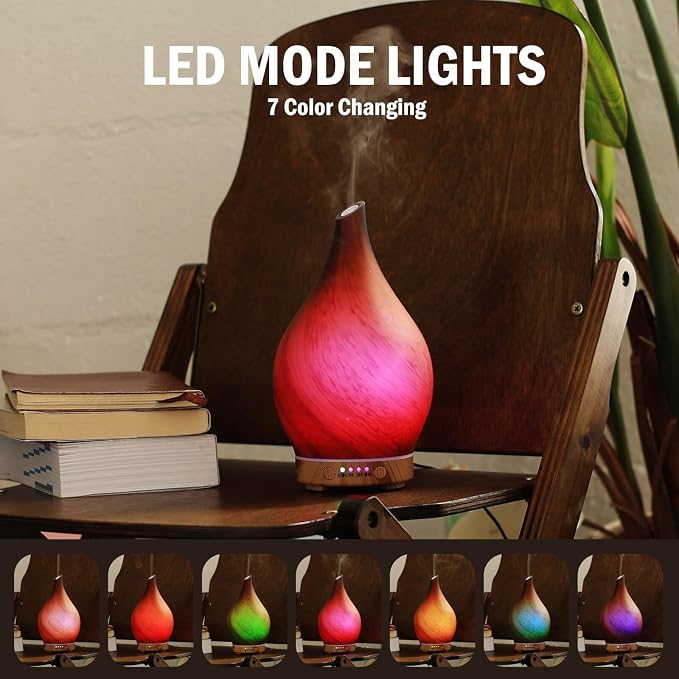 Porseme 150ml Essential Oil Diffuser Glass Color Changing Aroma Air Diffusers Aromatherapy Ultrasonic Cool Mist Humidifier 6 Running Hours Waterless Auto-Off for Sleeping Yoga Office Spa (Caramel)
