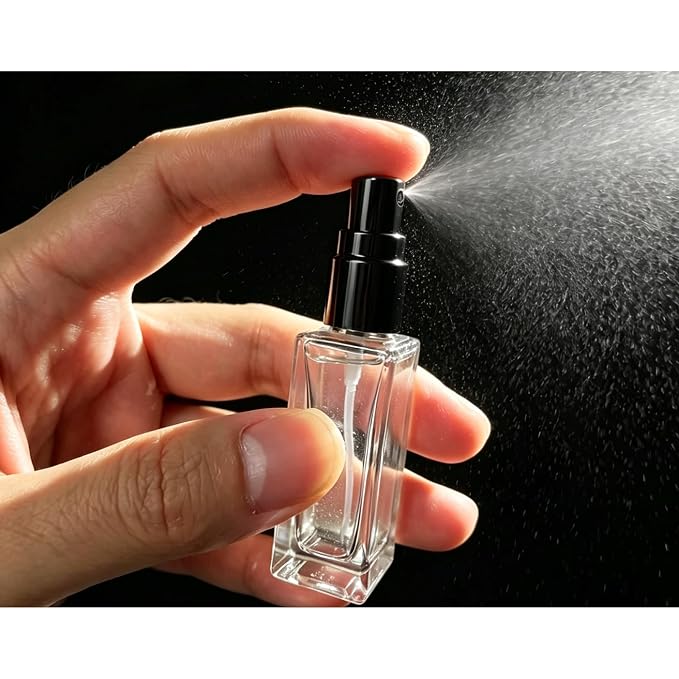 5PCS 5ml Glass Travel Refillable Perfume Bottle,Small Empty Cologne Atomizer with Dispenser Tools, Mini Pocket Spray Bottles For Toiletries and Smple Container (Black Cap 5p)