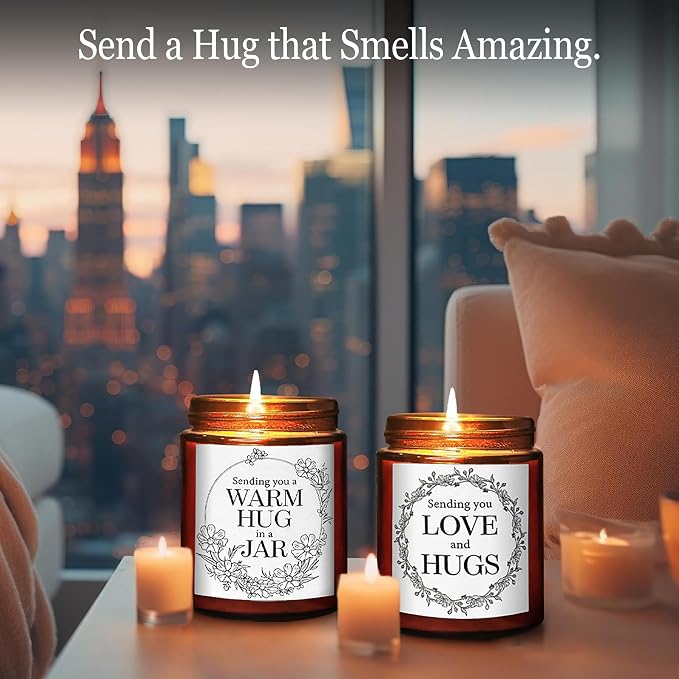 Sending You a Big Hug Candle - Get Well, Thinking of You Gifts for Women Men - Birthday, Relaxing Stress Relief Gift for Her Him Daughter Sister Best Friend - Mahogany Teakwood Soy Wax Candle