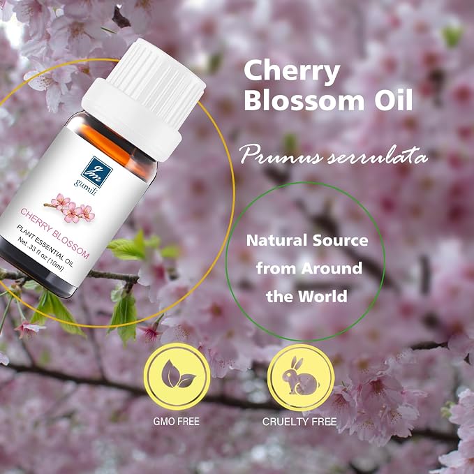 GM Gumili Cherry Blossom Essential Oil - Pure Natural Fragrance for Aromatherapy, Perfume Making, Candles, Soap, Room Spray, Diffuser Blends - Organic, 10mL Undiluted - Pack of 2