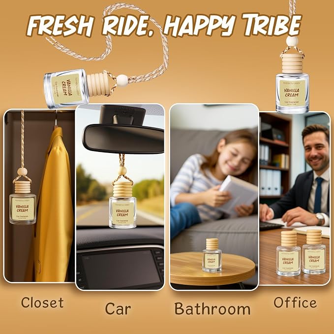 RAINBOW ABBY Hanging Car Air Freshener Diffuser 2 Pack - Vanilla Cream Fragrance Oil, 45+ Days Long Lasting, Essential Oil Diffuser for Car