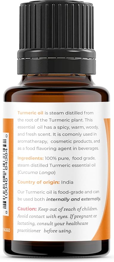 Viva Doria Turmeric Essential Oil, 100% Pure, Natural Turmeric Essential Oil, Undiluted, for Aromatherapy | Food Grade, 15 mL (0.5 Fluid Ounce)