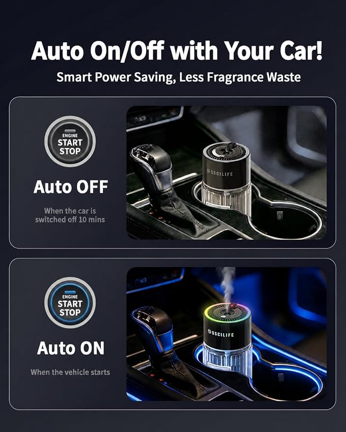 Smart Car Air Freshener Diffuser, Auto On/Off Car Aroma Diffuser, 4 Mist Modes, 130ml Long Lasting Rechargeable Oil Freshener, Up to 130 Days Use, RGB Music Sync Light, Star Light-Cologne