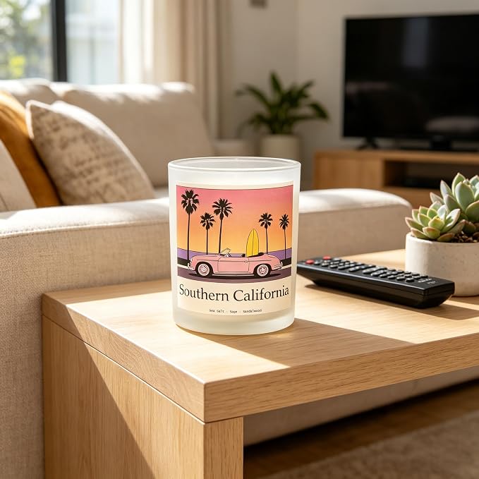 SoCal Sunset Scented Candle, Sea Salt & Sage & Sandalwood, Southern California Gifts, California Gifts, Coastal California Souvenirs, 100% Soy Wax, 7OZ