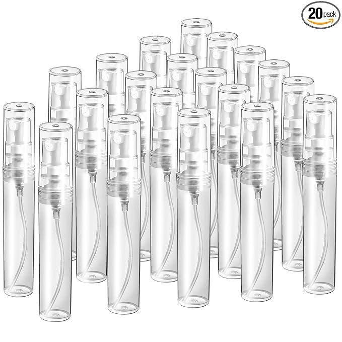 Teenitor Mini Spray Bottle 20Pcs, Perfume Travel Refillable 5ml Spray Bottle Perfume Bottle, Fine Mist Mini Perfume Atomizer, Plastic Perfume Bottles Empty