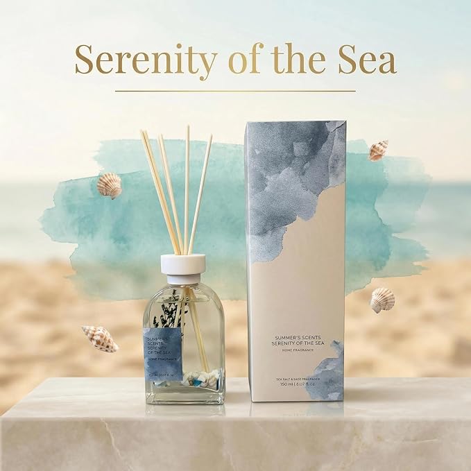 Sea Salt & Sage Reed Diffuser Set, Home Fragrance with Natural Reed Sticks, 5.07 oz, ktyixu, Long-Lasting Aromatherapy Air Freshener for Bathroom, Living Room, Office, Home Decor & Gifting