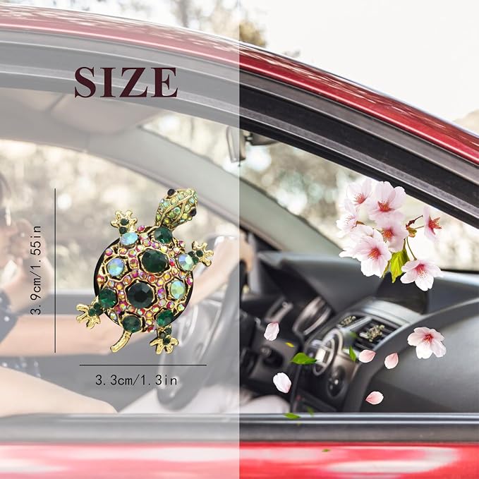 ORIESSE Green Sea Turtle Coastal Car Decor, 2pcs Turtle Car Air Freshener Vent Clips,Sparkling Beach Ocean Themed Dashbaord Decorations Accessories for Women,Rhinestone Refillable Diffuser