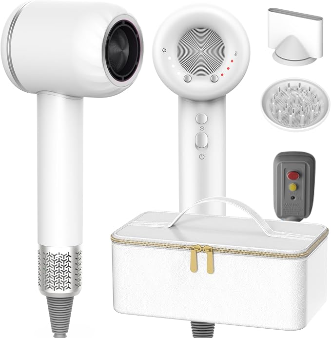NUTROMO Hair Dryer with Carry Case, 3 Min Fast Drying-160000 RPM Professional High-Speed Ionic Blow Dryer 200 Millions Negative Ionic, Low Noise Hairdryer with Diffuser Nozzle for Home&Travel, White