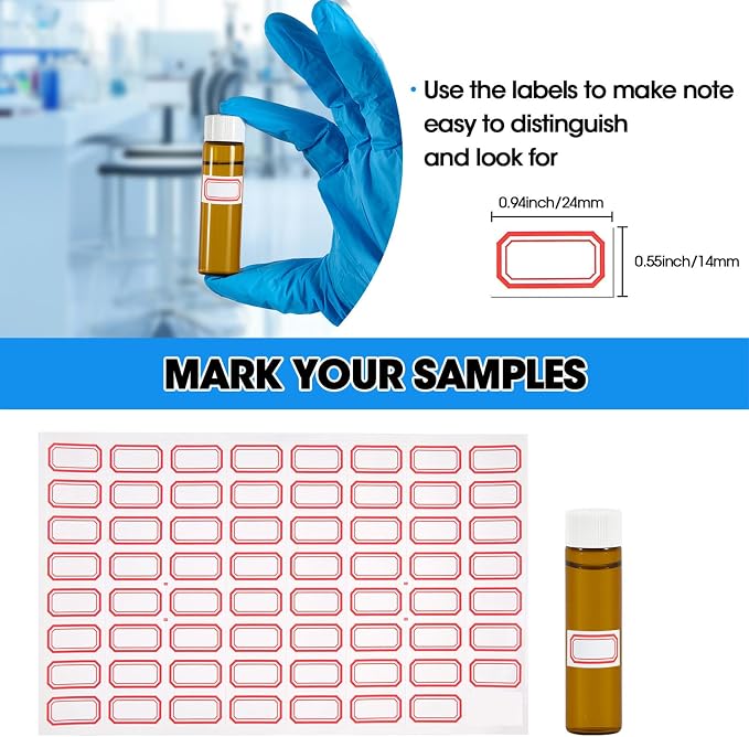 50PCS 20ml Amber Glass Vials with White Screw Caps and Plastic Stoppers, Leak-Proof Small Liquid Sample Bottles for Essential Oils, Perfumes, Reagents