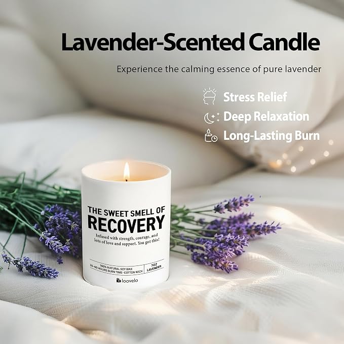 The Sweet Smell of Recovery Funny Recovery Gifts Get Well Gifts for Women After Surgery Sober Anniversary Celebration Scented Candle Home Office Jar Candle Lavender Scent Soy Wax 7oz