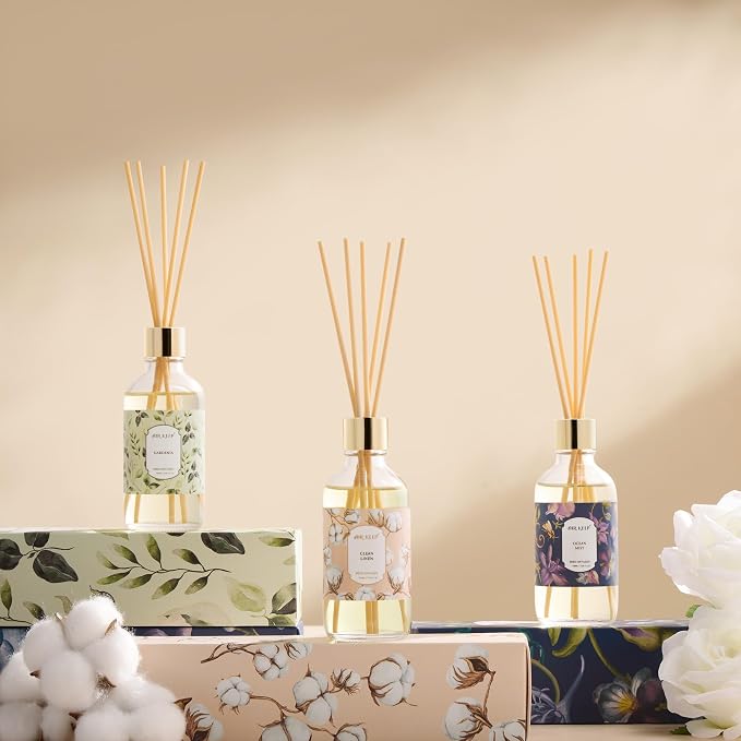 Airkeep Reed Diffuser Oil Set with Reed Sticks, Gardenia Aromatherapy Oil Scent Diffuser for Home Office Bathroom Decoration Perfume and Gifts 3.38 oz/100ml