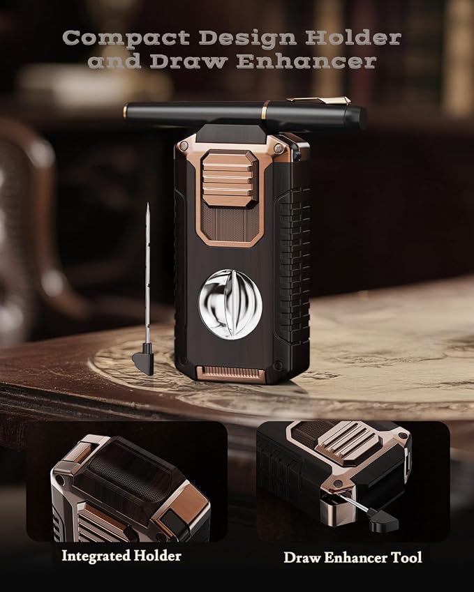 5-in-1 Torch Lighter with Tool, Punch, Holder and Draw Enhancer Tool, Triple Windproof Jet Flame, Refillable Lighters with Accessories, Cool Lighter Gifts for Men, Butane Lighter for Candle, Travel