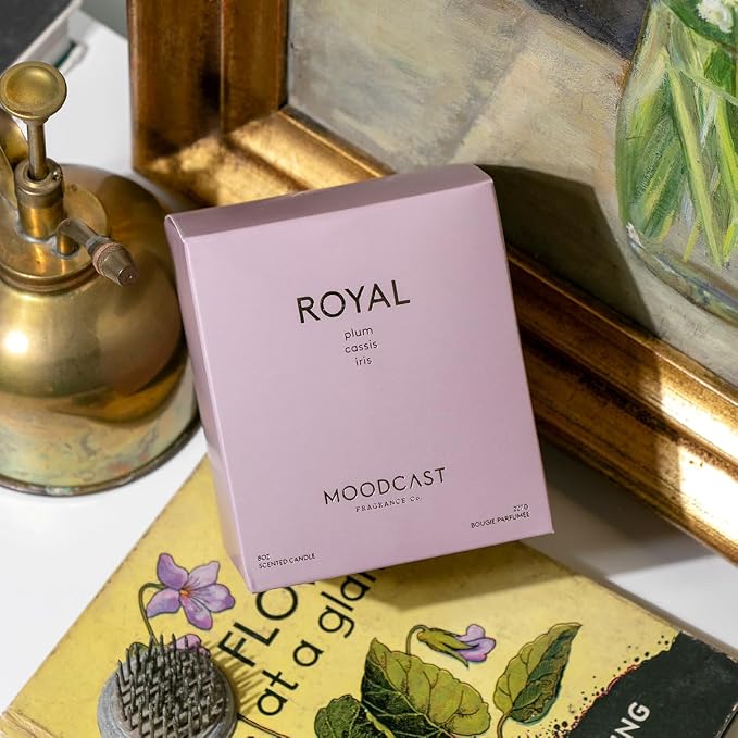 Moodcast Royal Scented Candle - Aesthetic Candle for Home, Plum, Cassis & Iris, Clean Coco Wax Blend, Vegan, Paraben Free, 45-Hour Long Lasting Burn - 8oz