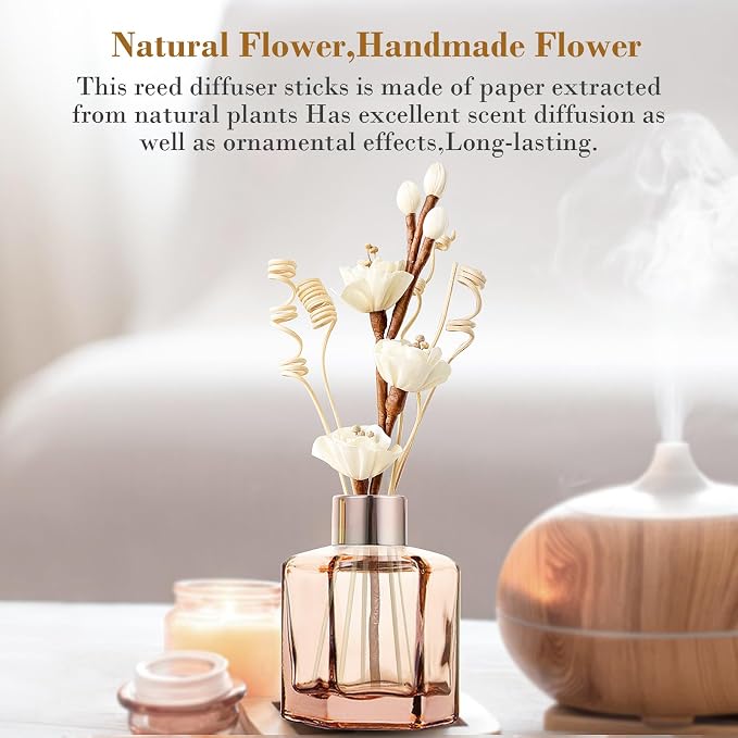 Reed Diffuser Sticks,Reed Diffuser Sticks Flowers,Reed Diffusers for Home,Bathroom Diffuser,Diffuser Set with Sticks,Natural Flower,White/Brown