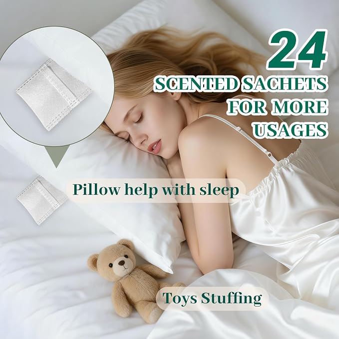 24 Pack Eucalyptus Sachet Bags for Drawers and Closets, Scented Sachets with 10 Hanging Bags Home Fragrance Refreshing Drawer Freshener, Shoes, Cars, Rest Room Deodorizer