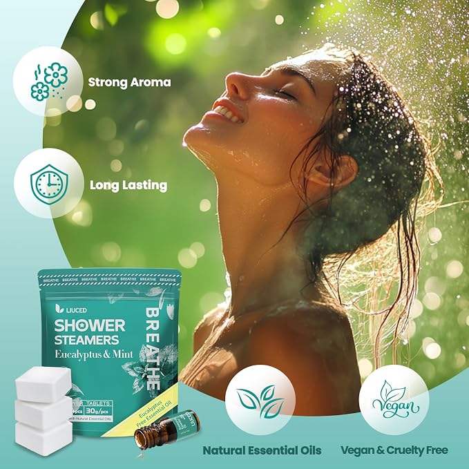 14+1 Shower Steamers - 14 Pack Eucalyptus & Mint Shower Bombs Aromatherapy and 5ml Natural Eucalyptus Essential Oils, Eucalyptus for Shower, Birthday Gifts for Women Mom