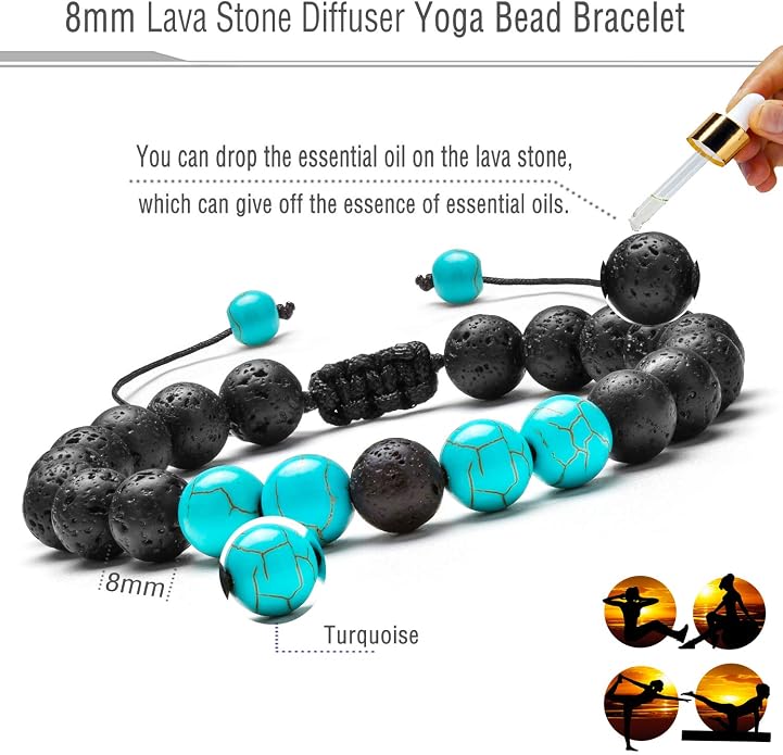 Men Women 8mm Lava Rock Aromatherapy Anxiety Essential Oil Diffuser Bracelet Braided Rope Natural Stone Yoga Gifts Beads Bracelet Bangle-21017