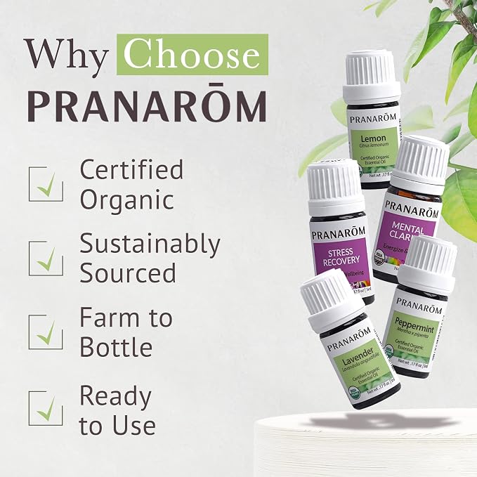 Pranarom - Essential Oil Starter Kit (Lavender, Lemon, Peppermint, Grapefruit, Sage) 5ml USDA Certified Organic